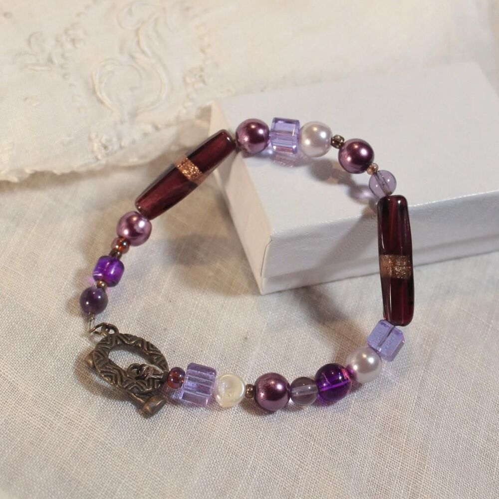 Whimsigoth Purple Beaded Bracelet with Toggle Clasp